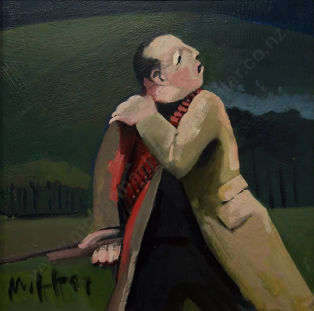 Trevor Moffitt - Stanley Graham Series - Graham Fleeing into the Night Wounded, 1987, oil on board, 580x580mm Image 1++