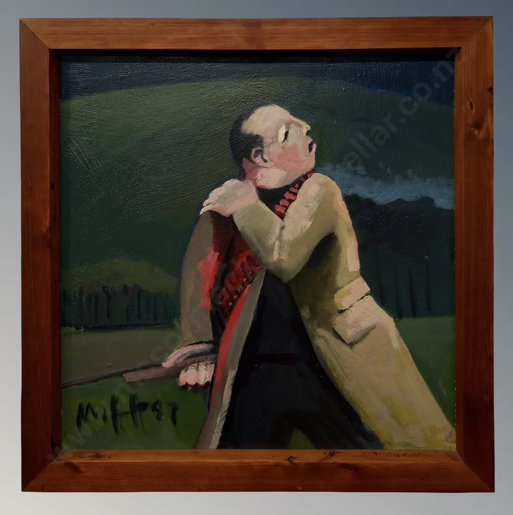 Trevor Moffitt - Stanley Graham Series - Graham Fleeing into the Night Wounded, 1987, oil on board, 580x580mm Image 1++