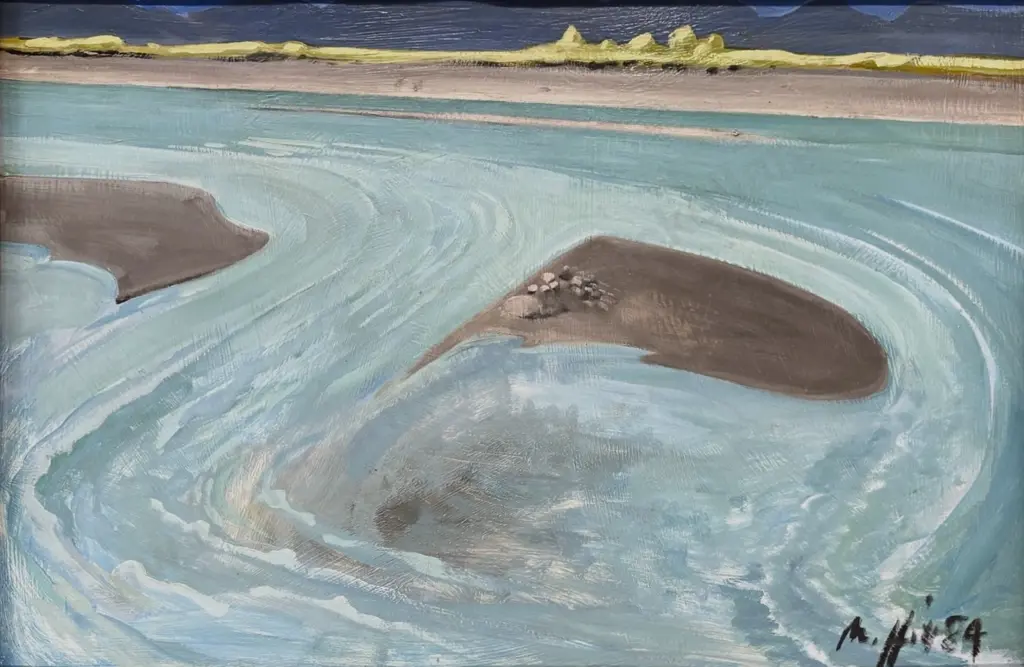 Trevor Moffitt - Rakaia River Series, No 56, oil on board, 570x870mm Image 1++