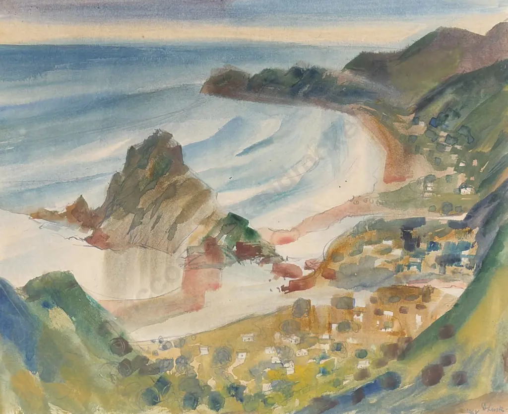 Doris Lusk - Piha Beach, Auckland, watercolour on paper, 440x560mm Image 1++
