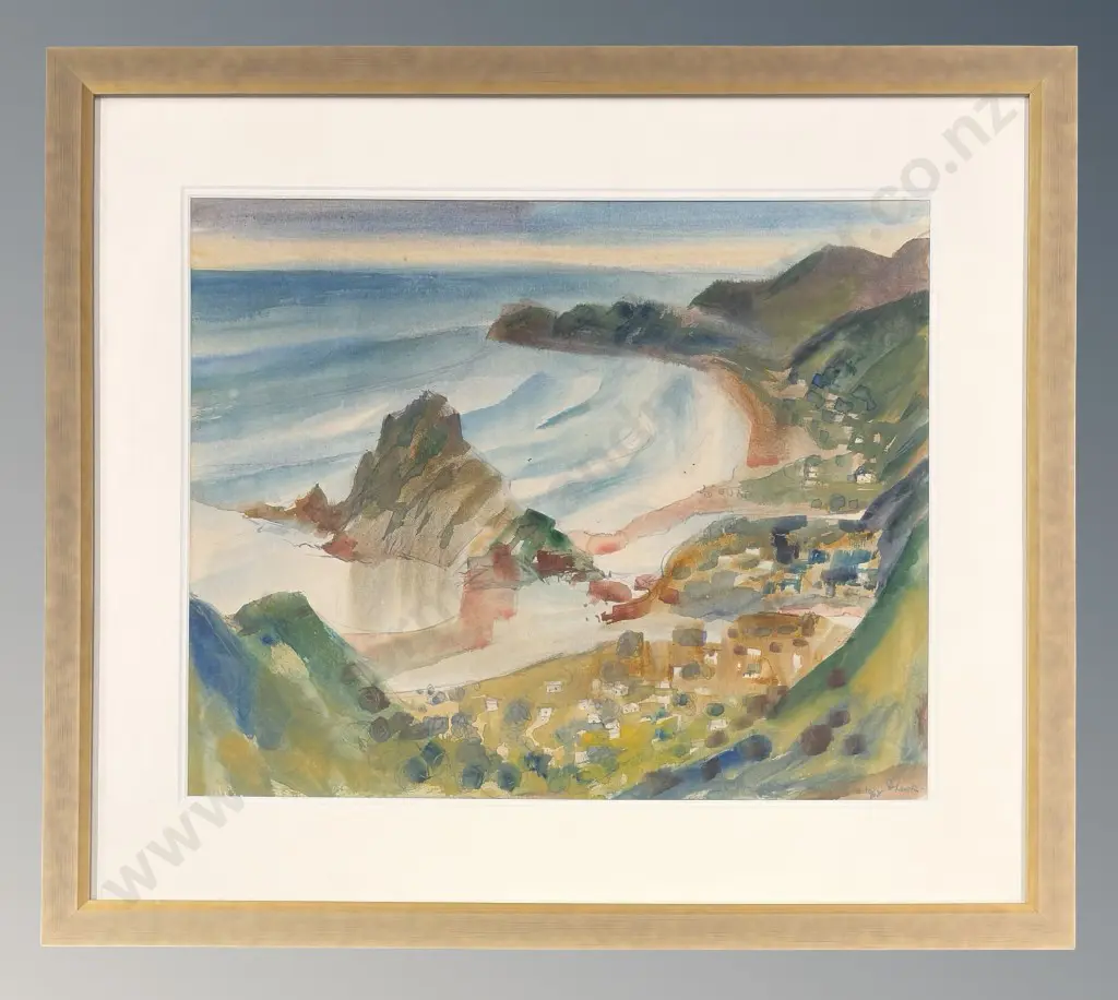 Doris Lusk - Piha Beach, Auckland, watercolour on paper, 440x560mm Image 1++