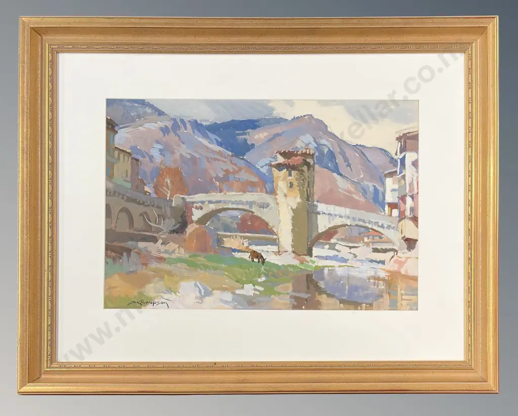 SL Thompson - Bridge at Sospel, Southern France, watercolour on paper, 380x560mm Image 1++