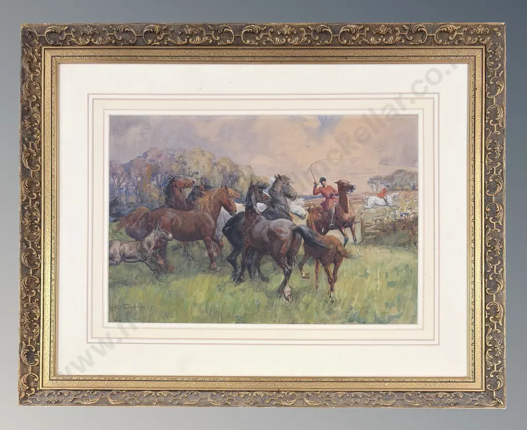 Lionel Edwards - Rounding Up The Horses, watercolor on paper, 340x500mm Image 1++