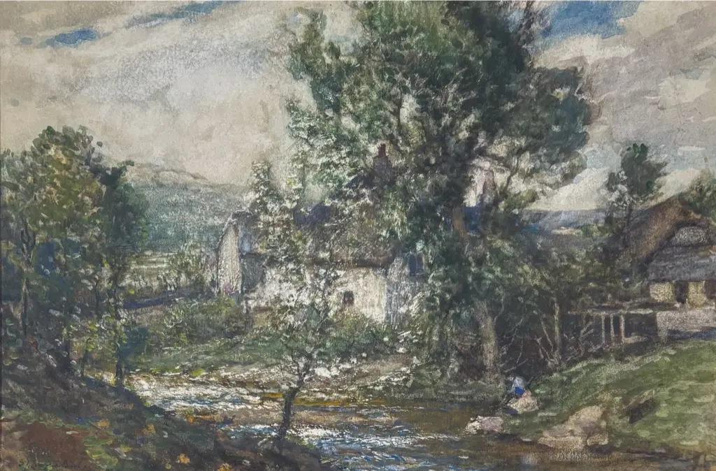 Samuel John Lamorna Birch - Devonshire Cottage, Hampton, goauche on paper, 355x525mm Image 1++