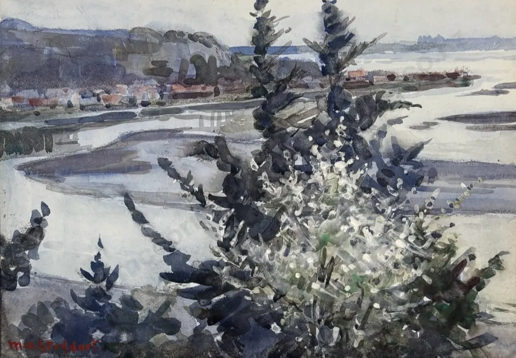 M O Stoddart - Redcliffs Estuary, watercolour on paper, 250 x 350mm Image 1++
