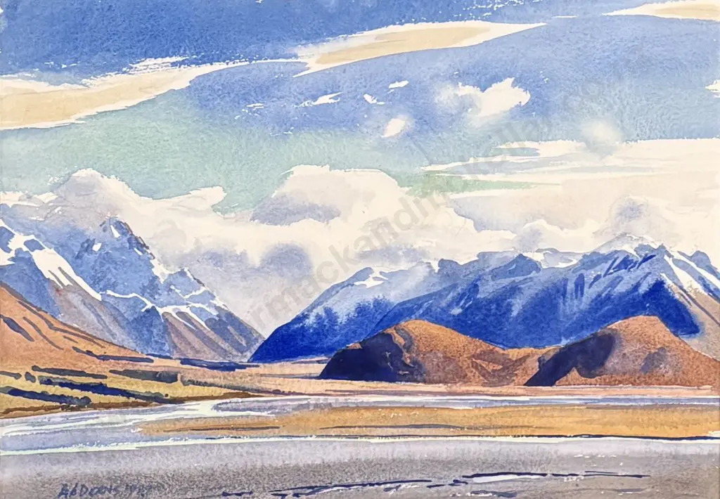 AA Deans - Rakaia River 1989, watercolour on paper, 255x365mm Image 1++