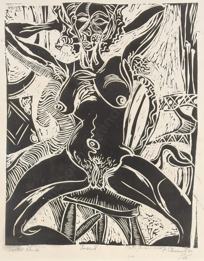 Philip Clairmont - Seated Nude, Rachel 1981, linocut 28/30, 700x560mm Image 1++
