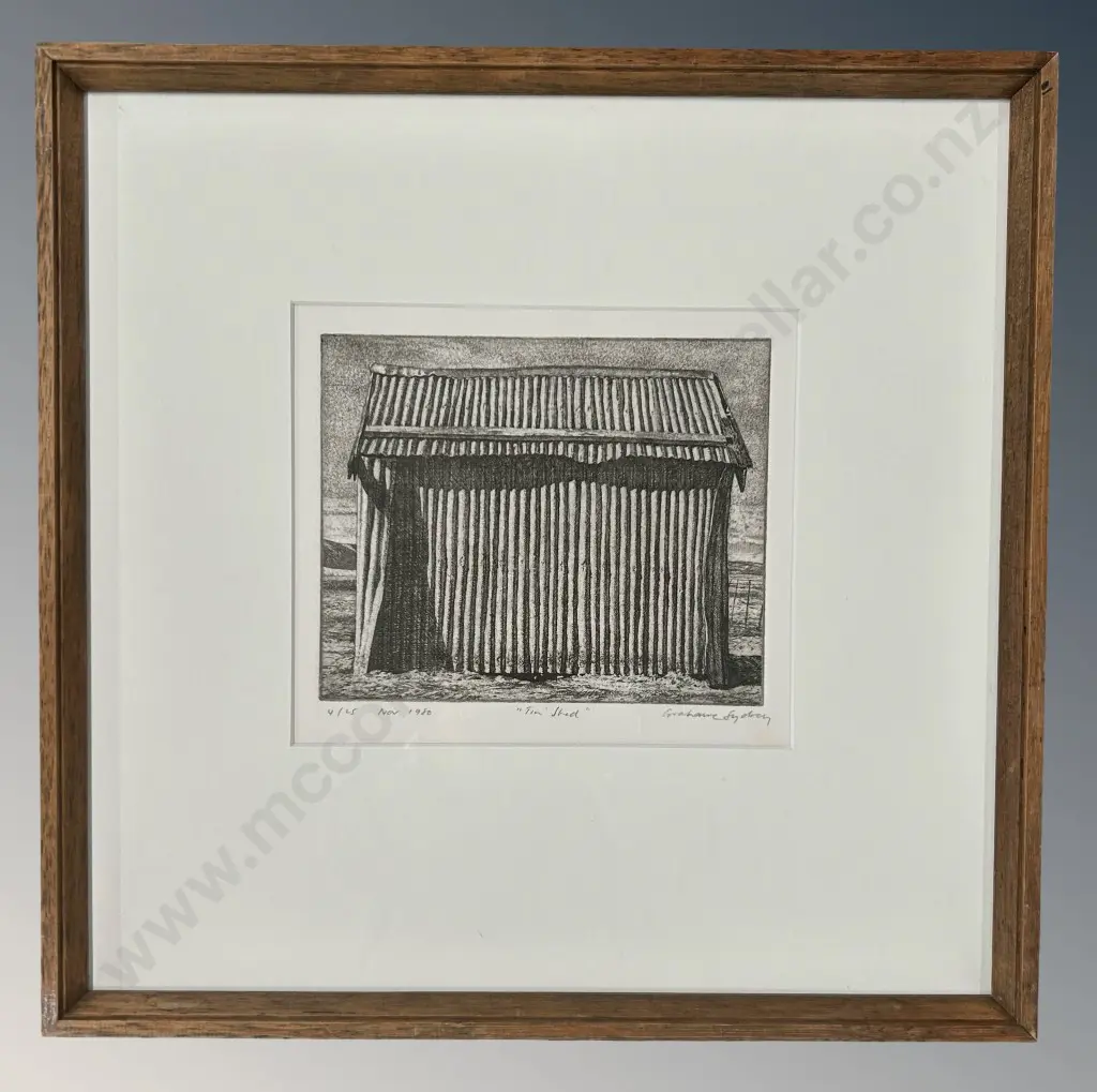 Grahame Sydney - Tin Shed, 1980, 4/25 etching on paper, 165x190mm Image 1++