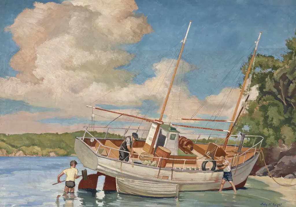 John Knight - Cleaning the Hull, oil on canvas, 600x850mm Image 1++