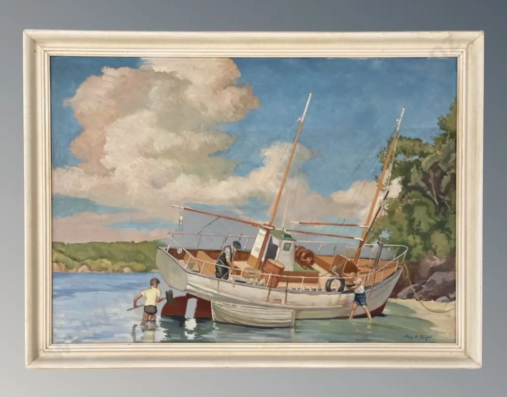 John Knight - Cleaning the Hull, oil on canvas, 600x850mm Image 1++