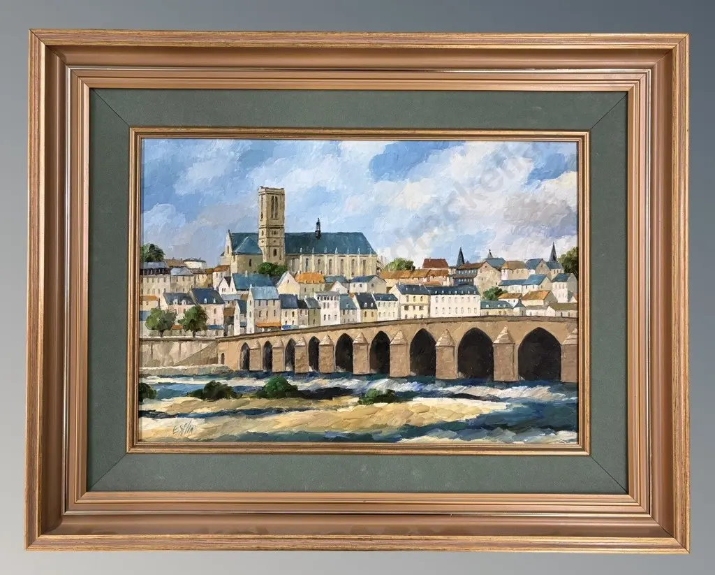 Tom Esplin - The River at Nevers, oil on board, page 21 Tom Esplin Book, 450x310mm Image 1++