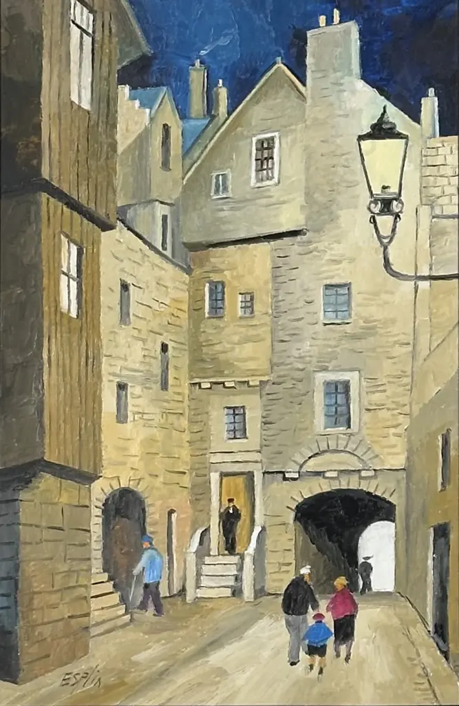 Tom Esplin - Bakehouse Close, Royal Mile, Edinburgh, oil on board, page 171 Tom Esplin Book, 340x220mm Image 1++