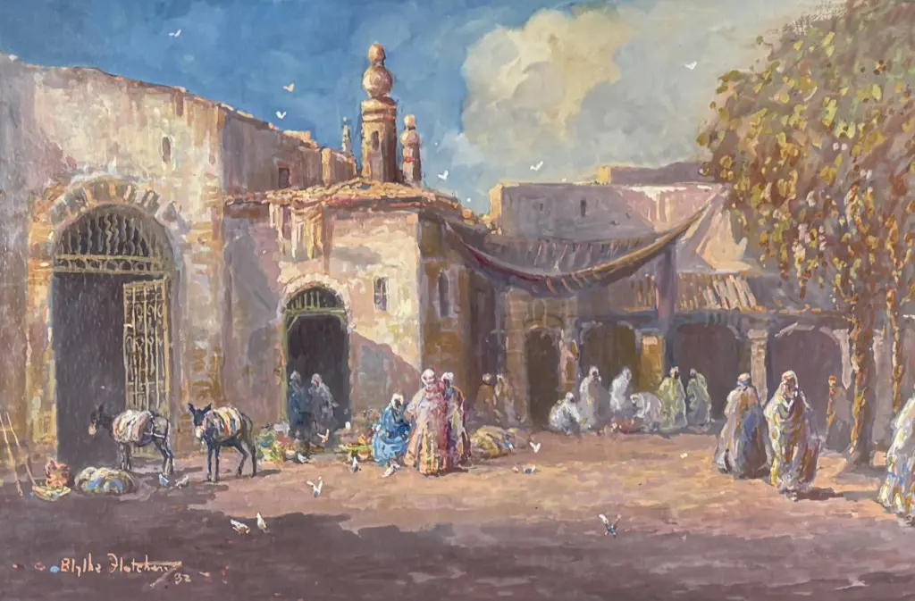 Blythe Fletcher - Middle Eastern Market Scene, gouache on paper, 580x880mm Image 1++