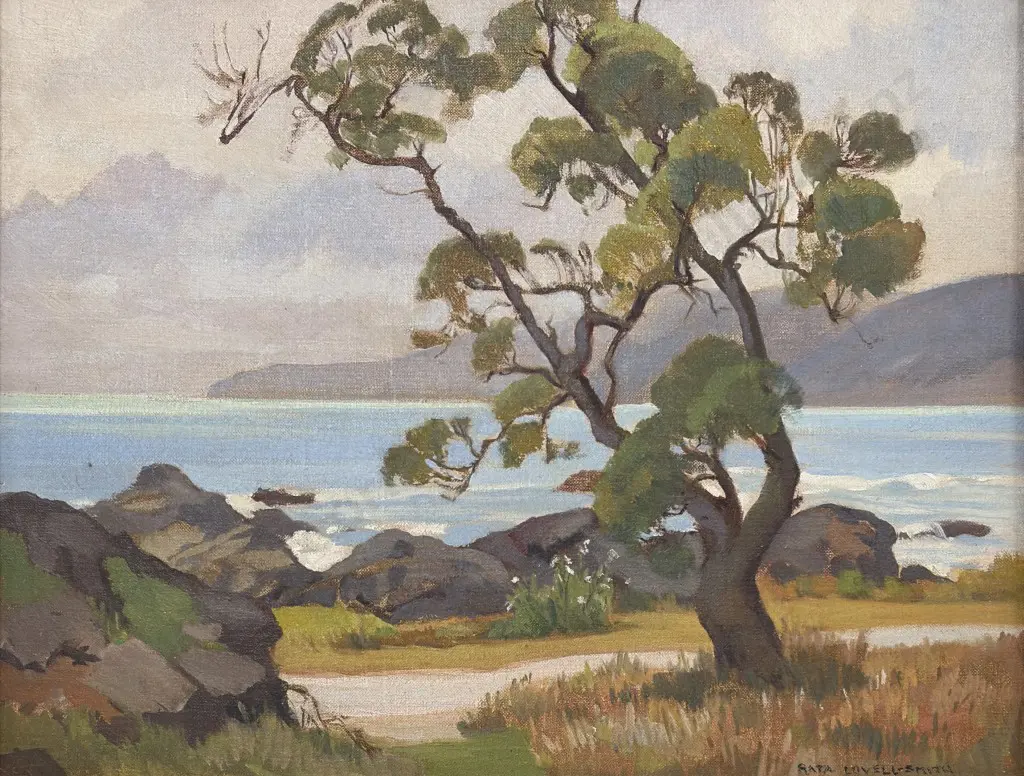 Rata Lovell-Smith - Haumuri Bluff, 1943, oil on board, 345x450mm Image 1++