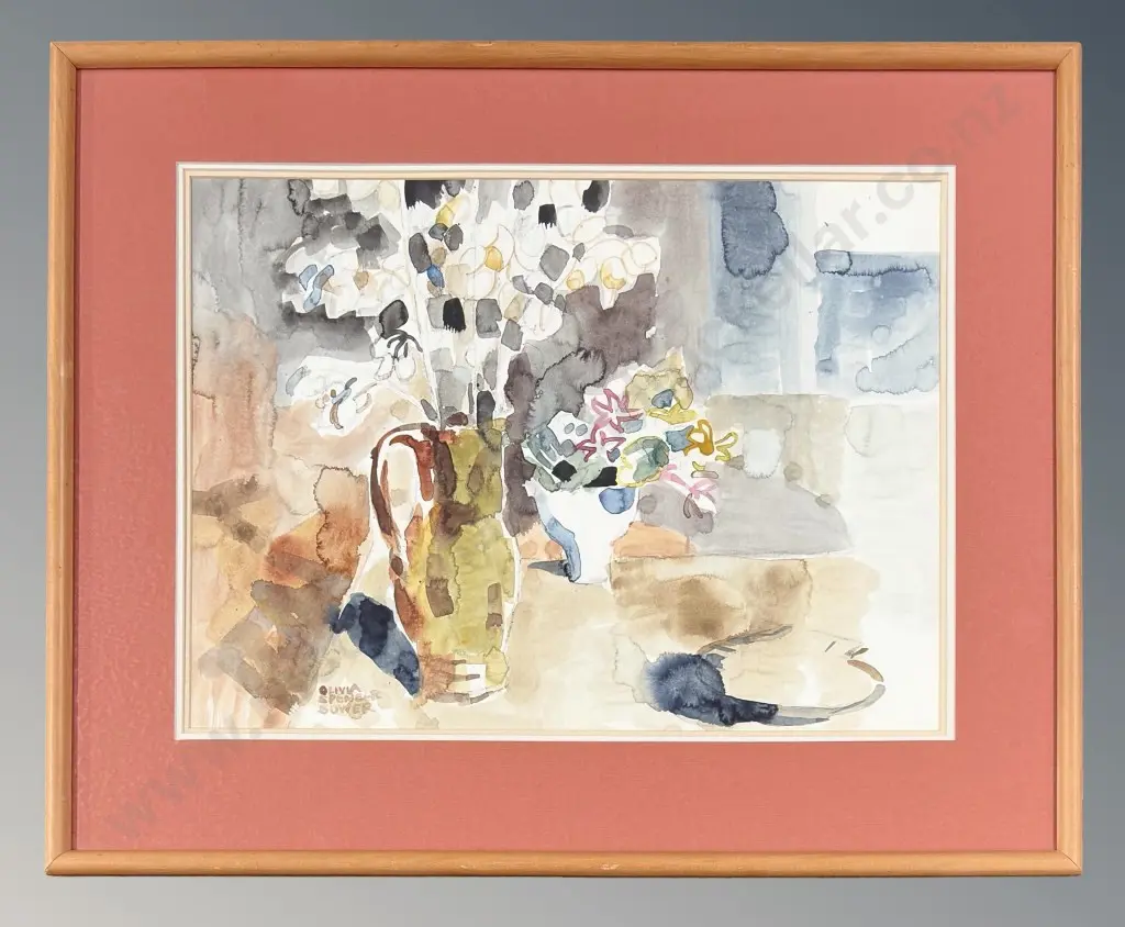 Olivia Spencer Bower - Still Life, Flowers in a Vase, watercolour on paper, 360x490mm Image 1++