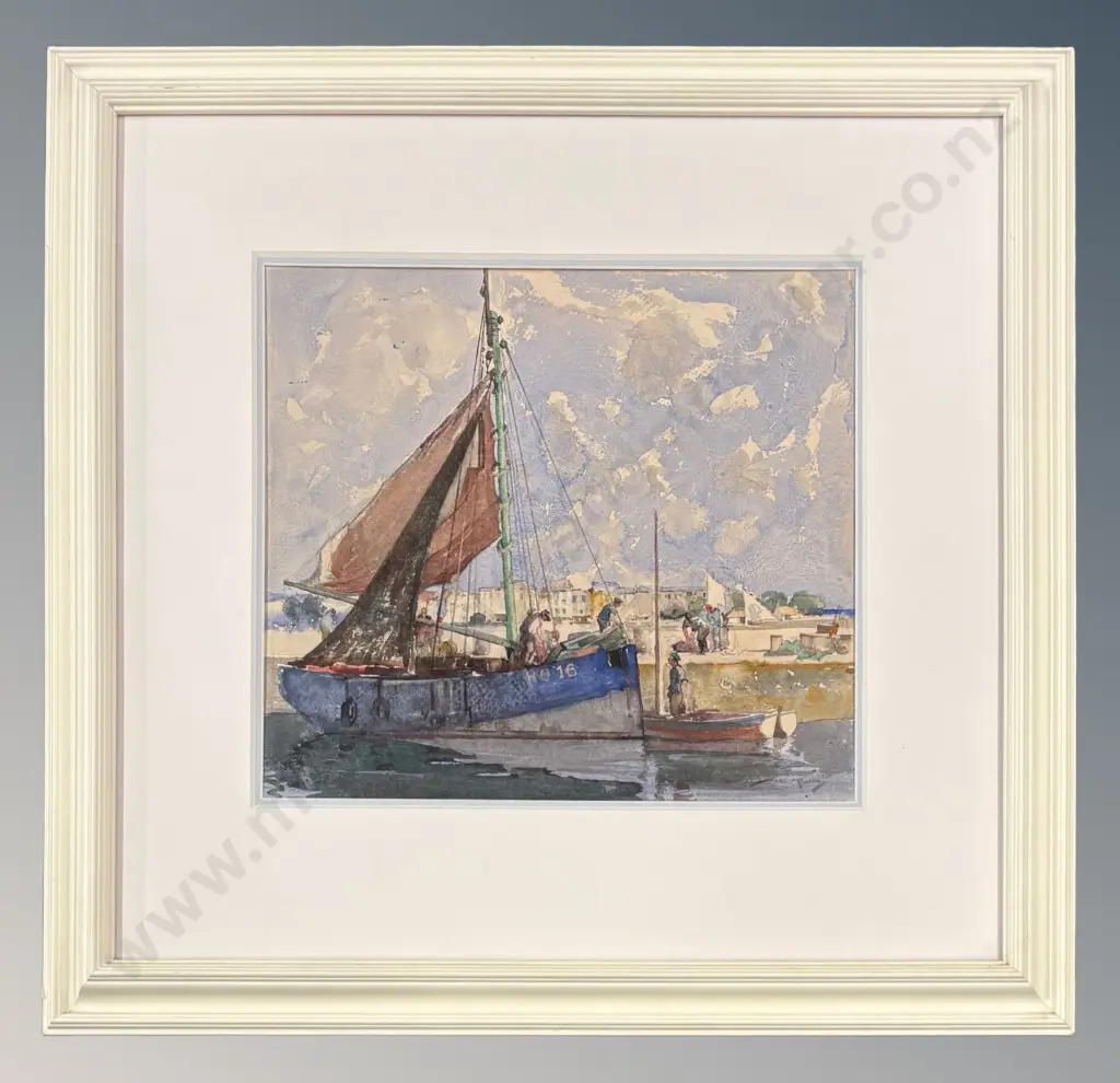 W Lee-Hankey - Fishing Boats at Dock, Honfleur, France, 1933, watercolour on paper, 300x340mm Image 1++