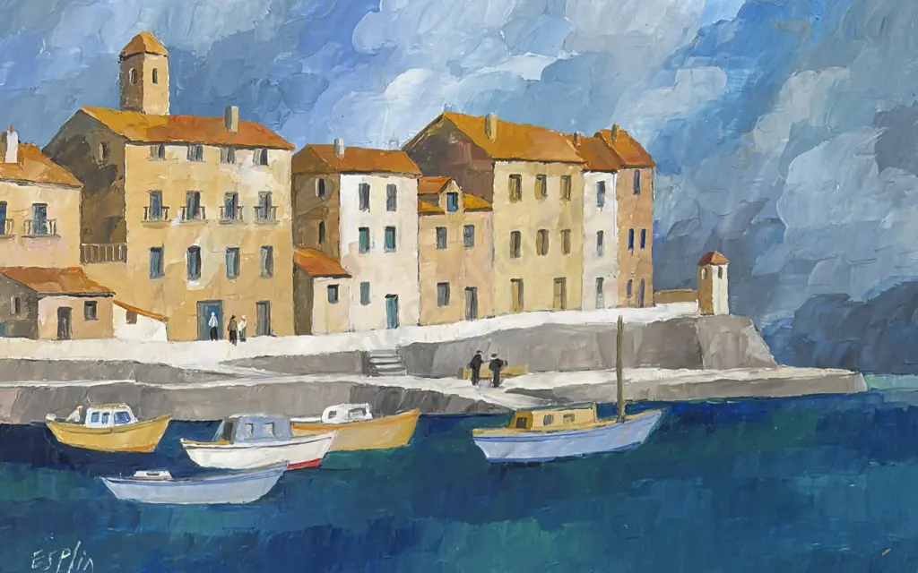 Tom Esplin - Moscenicka Draga, Yugoslavia, oil on board, 240x375mm Image 1++