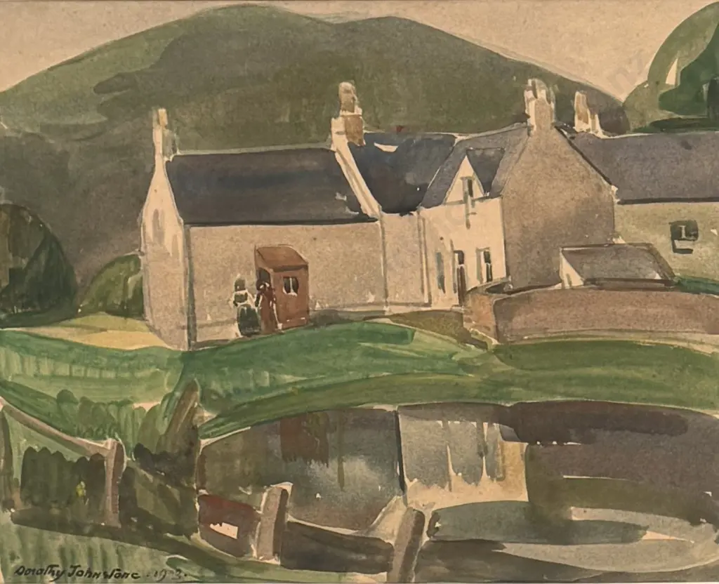 Dorothy Johnstone - A Kirkcudbrightshire Farm, watercolour on paper, 245x310mm Image 1++