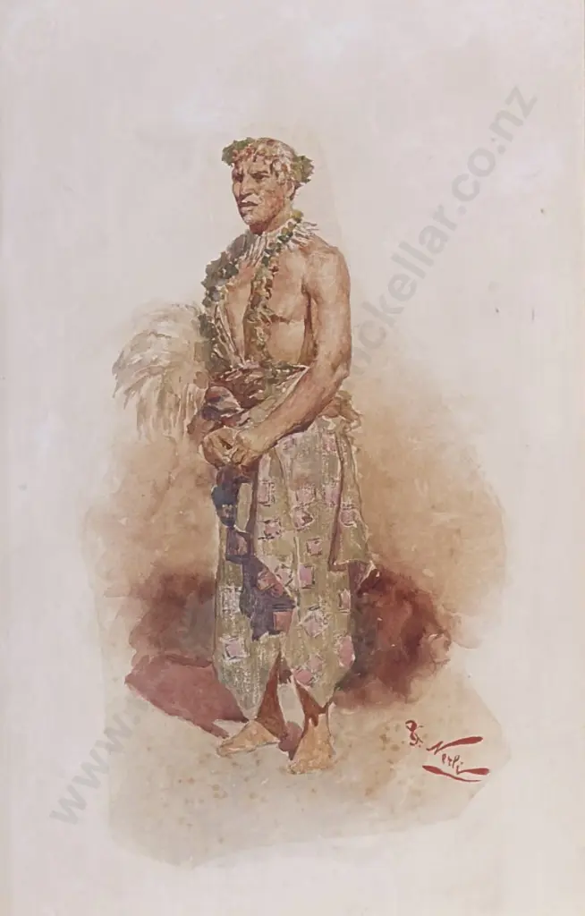 Girolamo Nerli - Samoan, watercolour on paper, 400x260mm Image 1++