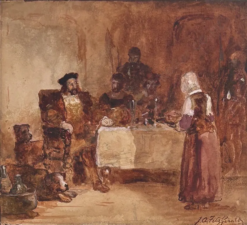John Anster Fitzgerald - Dinnertime with Dogs, watercolour on paper, 200x220mm Image 1++