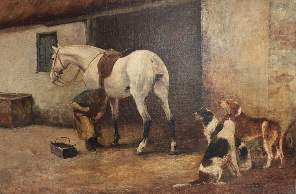 Signed Lower Right - Shoeing The Horse, oil on canvas, 500x750mm Image 1++