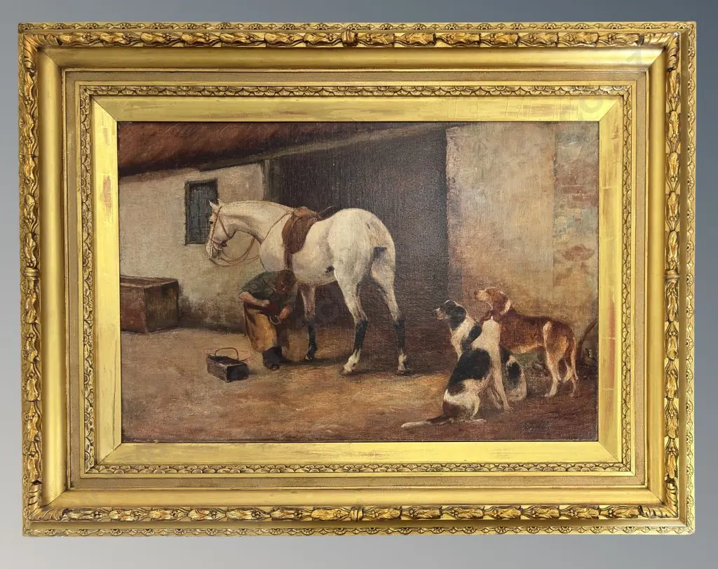 Signed Lower Right - Shoeing The Horse, oil on canvas, 500x750mm Image 1++