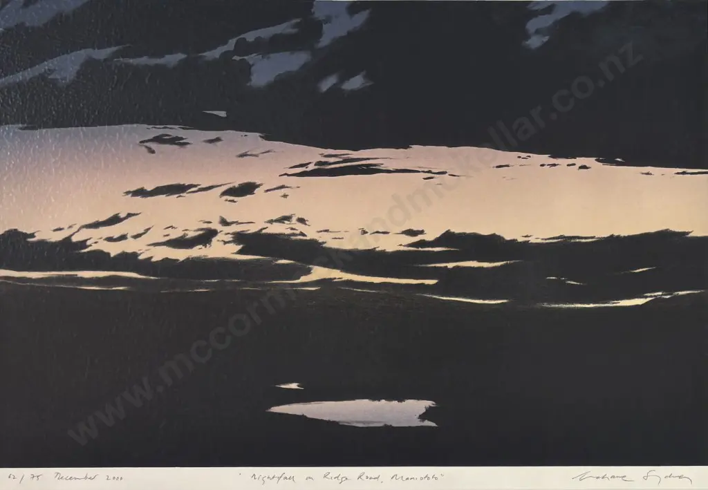 Grahame Sydney - Nightfall on Ridge Road - Maniototo, edition 62/75 work on paper, 440x630mm Image 1++