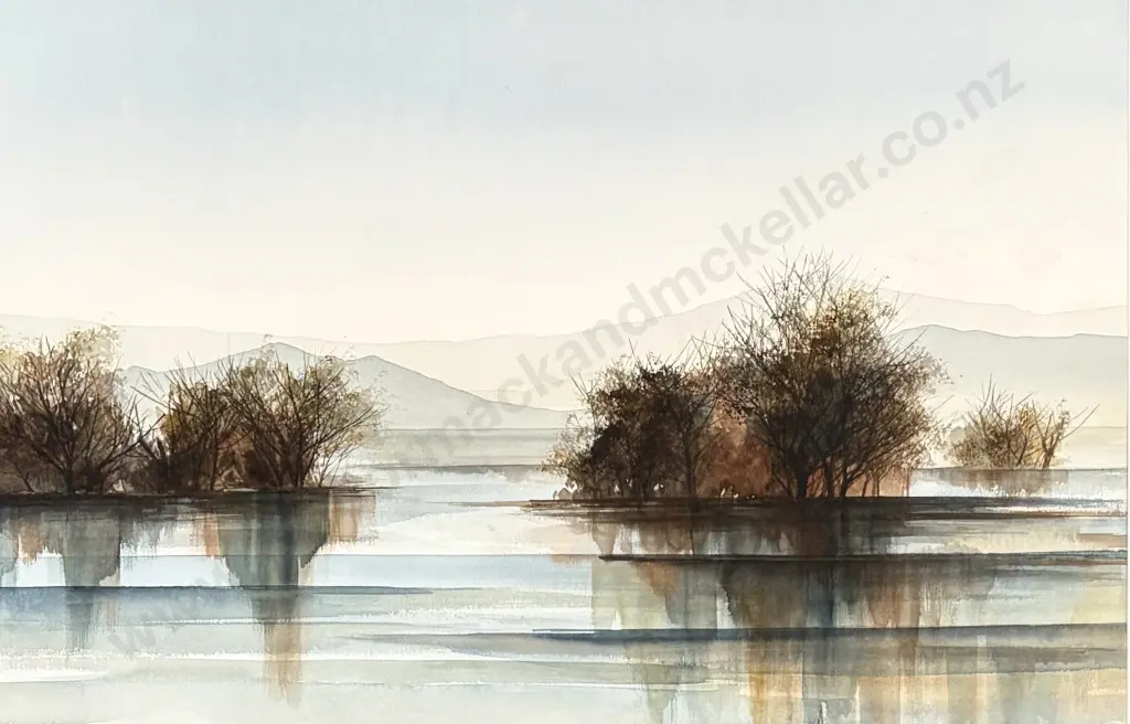 Mark Bassett (unsigned) - River Scene, watercolour on paper, 450x680mm Image 1++