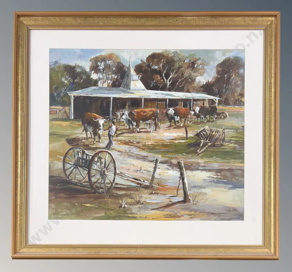 Lance O'Gorman - Hitching the Bullocks, oil on board, 690x690mm Image 1++