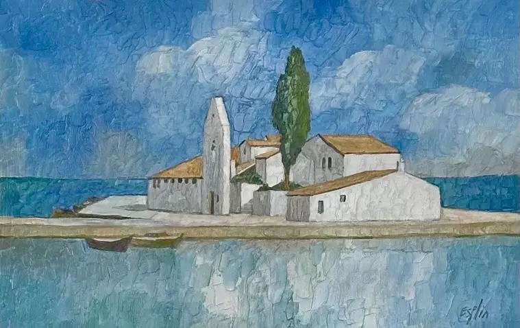 Tom Esplin - The Chapel Corfu, oil on board, 335x215mm Image 1++