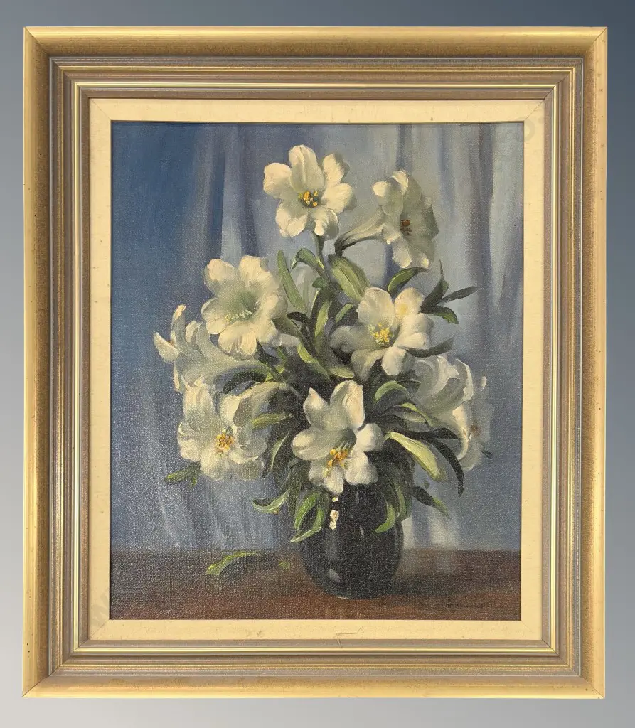 John S Loxton - Lilies, oil on board, 600x500mm Image 1++