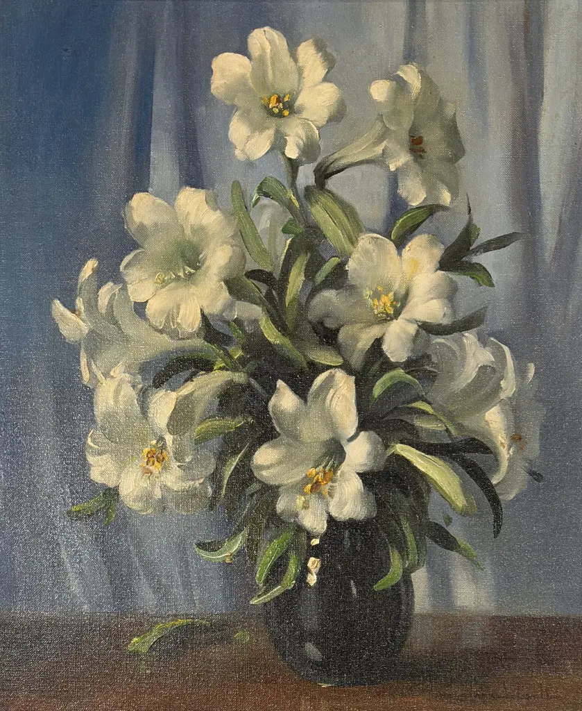 John S Loxton - Lilies, oil on board, 600x500mm Image 1++