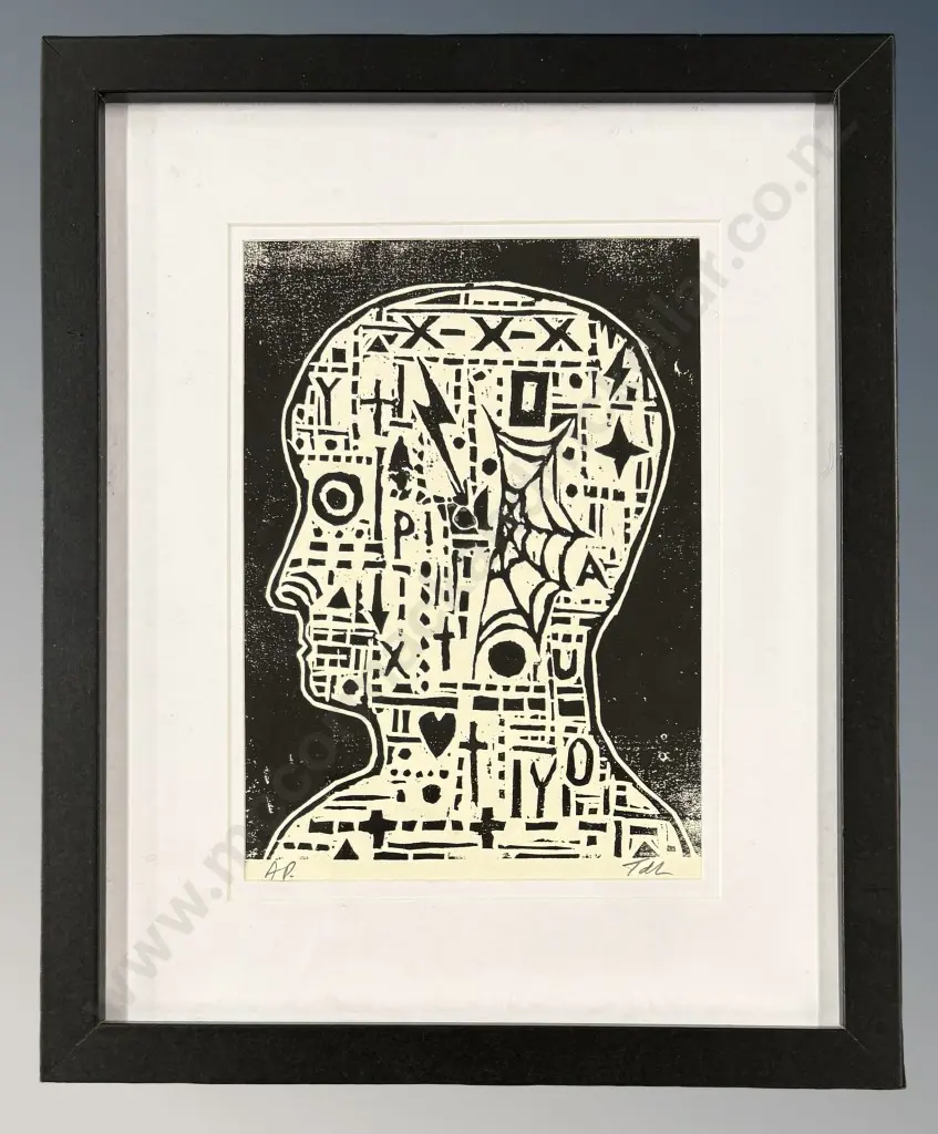Tony de Lautour - Head Woodcut, 2006, AP on paper,170x120mm Image 1++