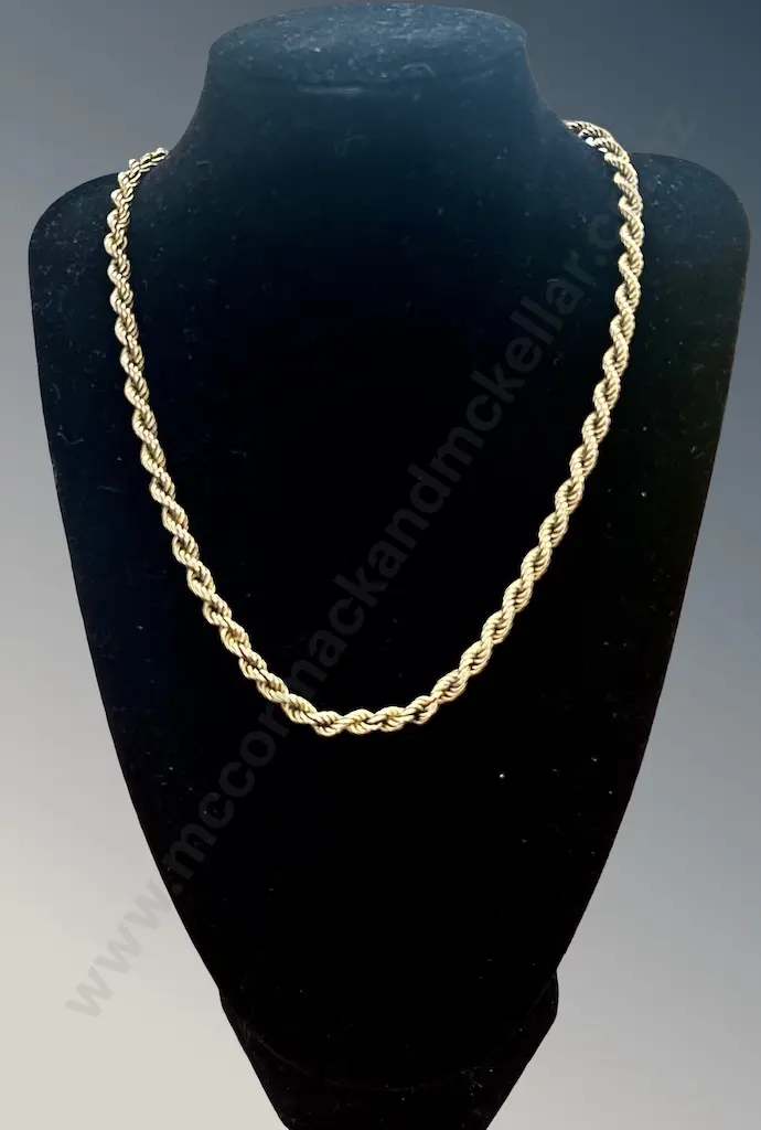 9ct Gold Rope Link Necklace, L56.5cm, TW16.4gms Image 1++