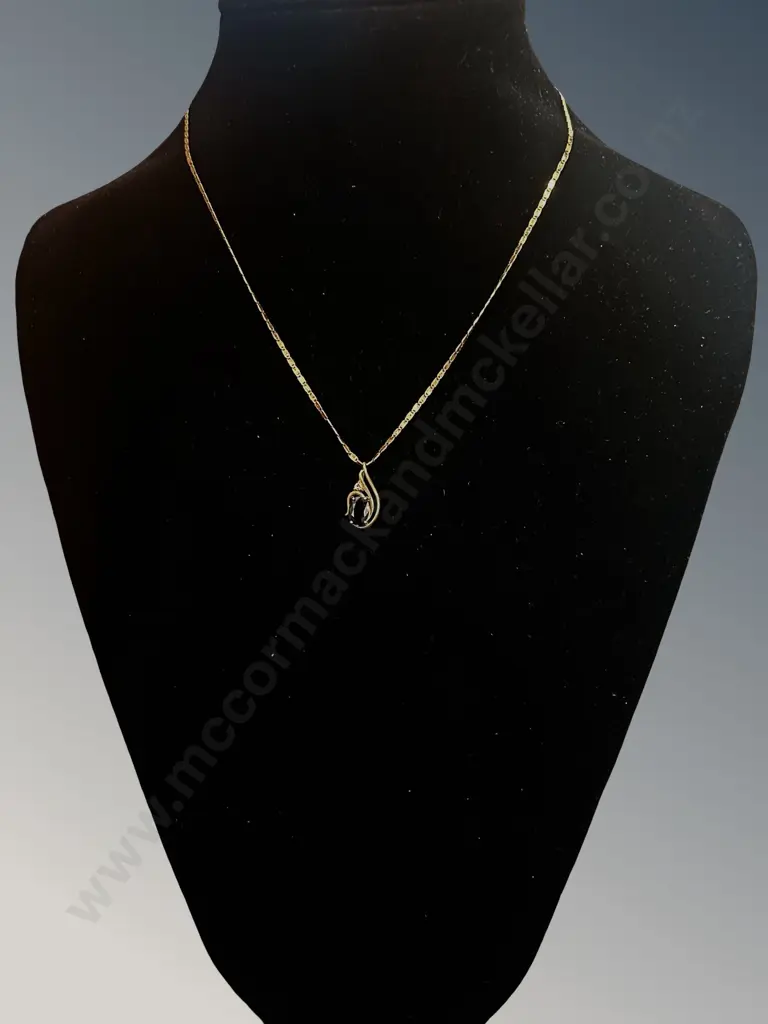 9ct Gold Fancy Link Chain with Tourmaline Pendant, L41.5cm, TW3.00gms Image 1++