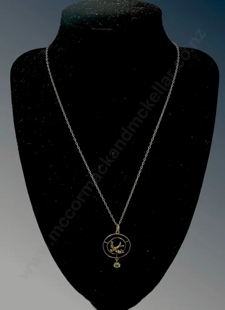 9ct Gold Swallow Pendant and Gold Plated Chain, Pendant Weight 1.4gms Image 1++