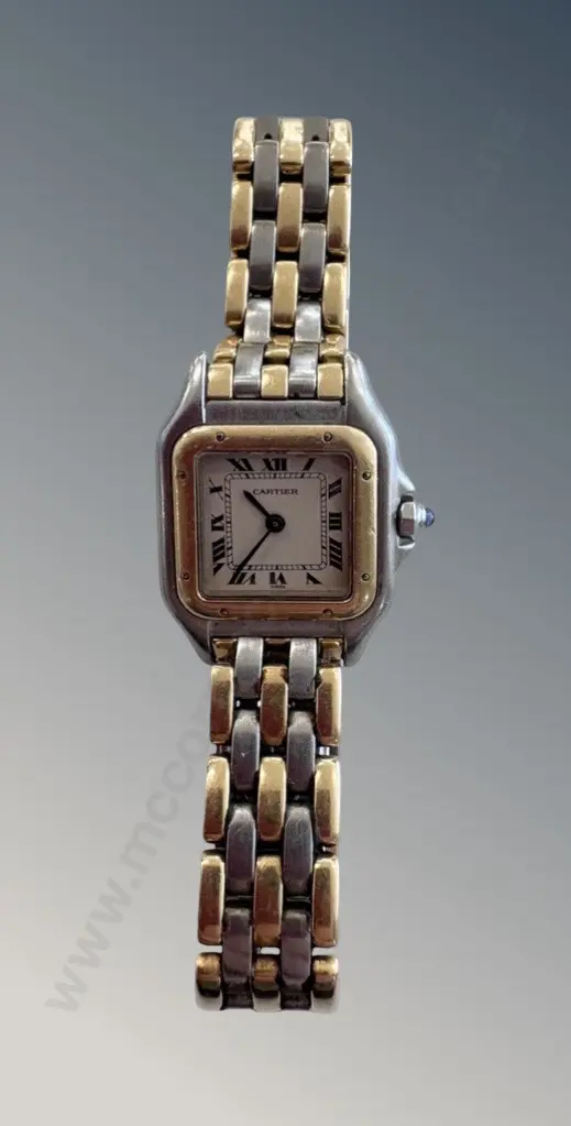 Cartier Panthere Ladies Bitone Case and Bracelet Watch, Cartier 157 Quartz Movement, Serial No 66921008688 Image 1++