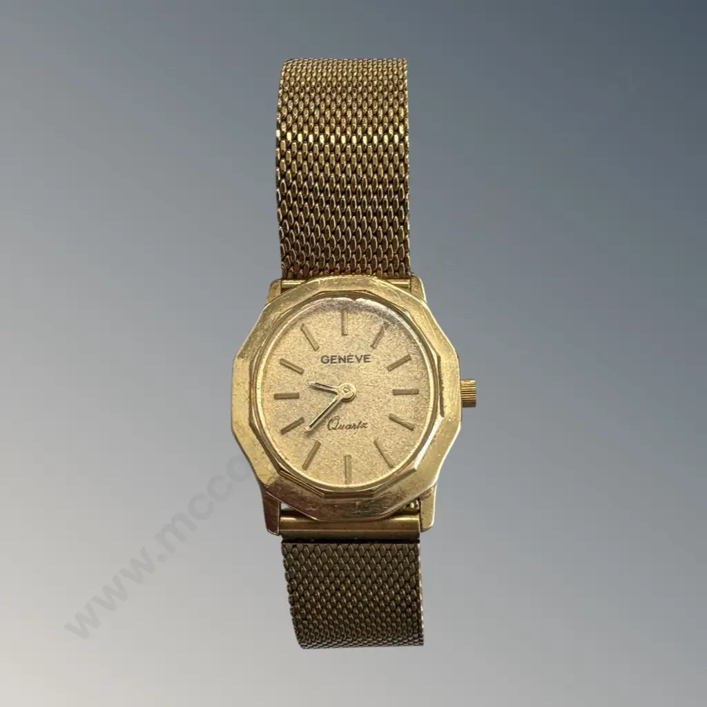 18ct Gold Geneve Watch Face on Gold Plated Strap Image 1++