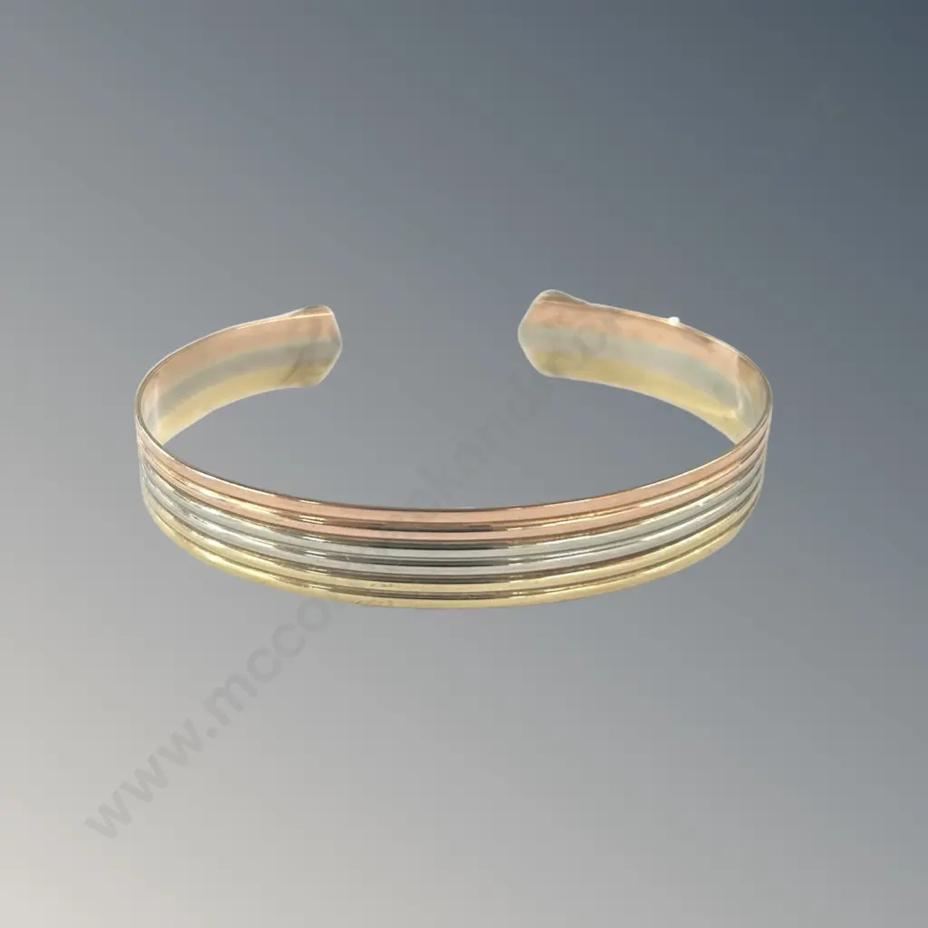 9ct Gold Cartier 'Double C' Style Diamond Set Cuff Bangle, TW12.62gms, Valuation $4950 Image 1++