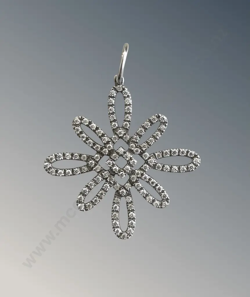 18ct White Gold Diamond Tiffany & Co. Pendant with two silk/nylon cord necklet, L43cm, LTW4.93gms, Valuation $17000 Image 1++