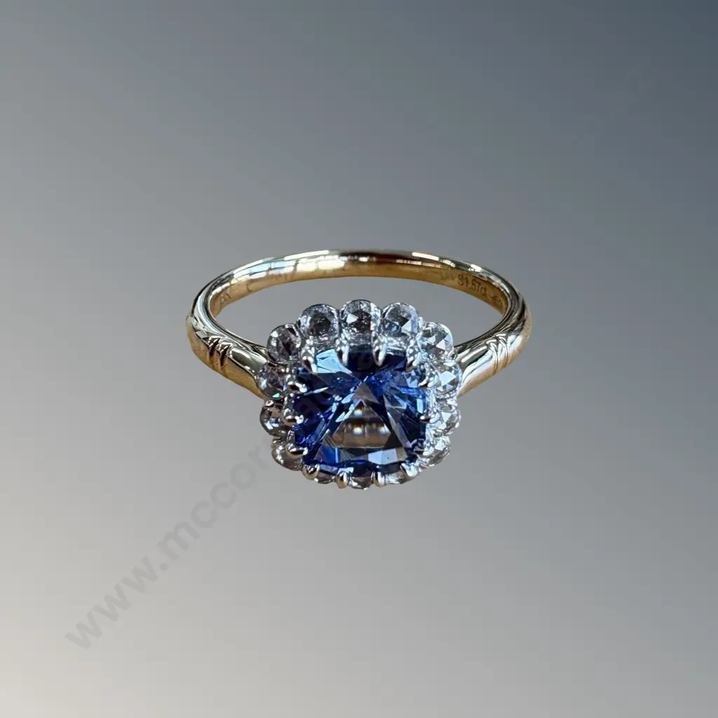 18ct Gold Blue Sapphire and Diamond Cluster Ring, Sapphire 1.75ct, Size P, TW4.27gms, Valuation $9000 Image 1++