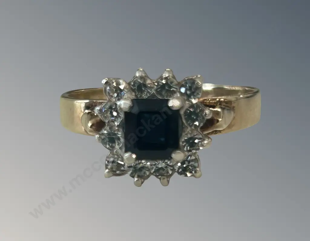 9ct Gold Sapphire and Spinel Cluster Ring, Size O, TW3.76gms, Valuation $4100 Image 1++