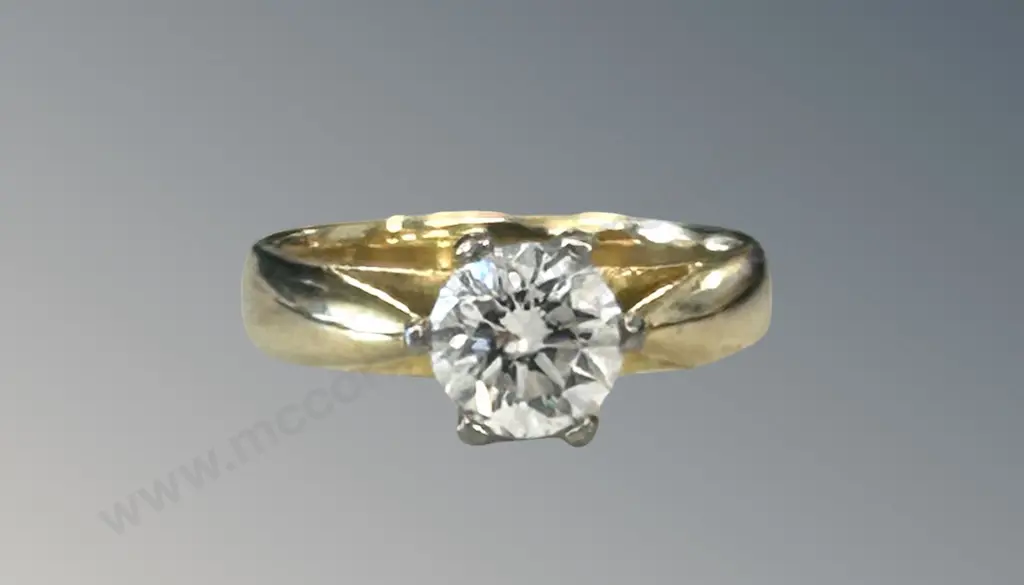 18ct Yellow and White Gold Diamond Solitaire Ring, 1.124ct, Size K, TW5.85gms, Valuation $15,850 Image 1++