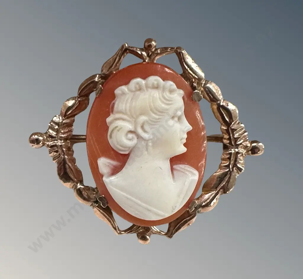 10ct Gold Mounted Cameo Brooch, TW4gms Image 1++