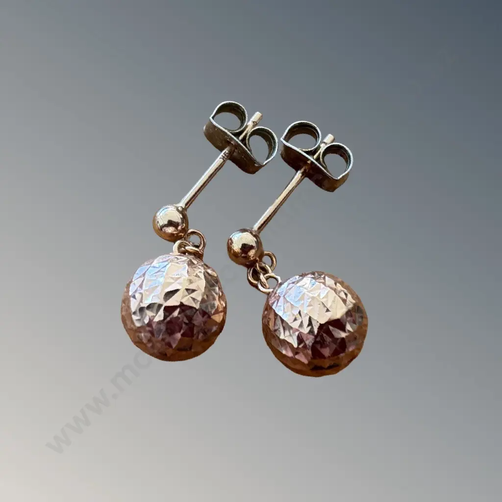 9ct Rose Gold Drop Ball Earrings TW0.93gms Image 1++