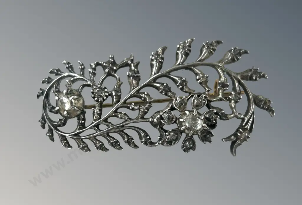 Diamond and Sterling Silver Leaf Brooch TW10gms Image 1++