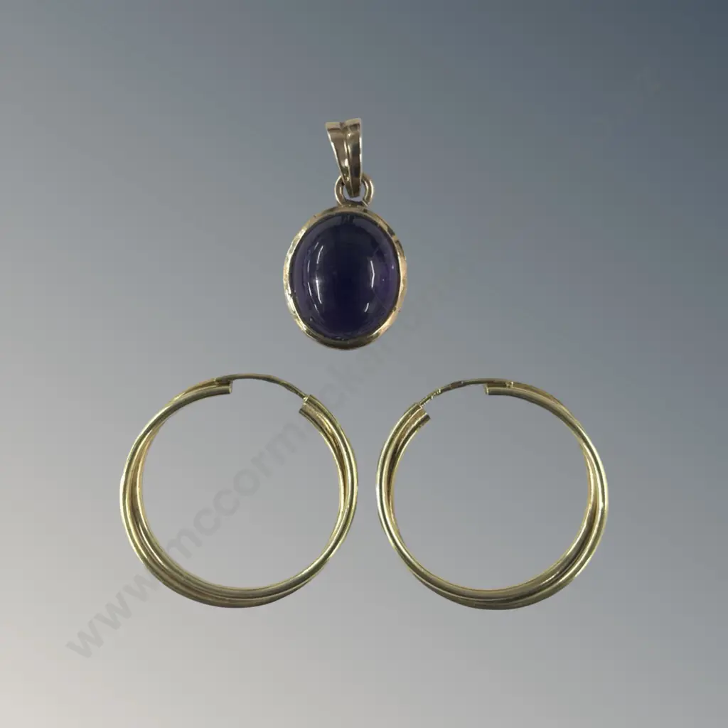 9ct Gold Hoop Earrings and Pendant, TW4.8gms Image 1++