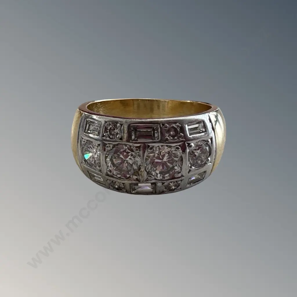 18ct Yellow and White Gold Three Row Diamond Cluster Ring, Size Q, TW11.48gms, Valuation $14600 Image 1++