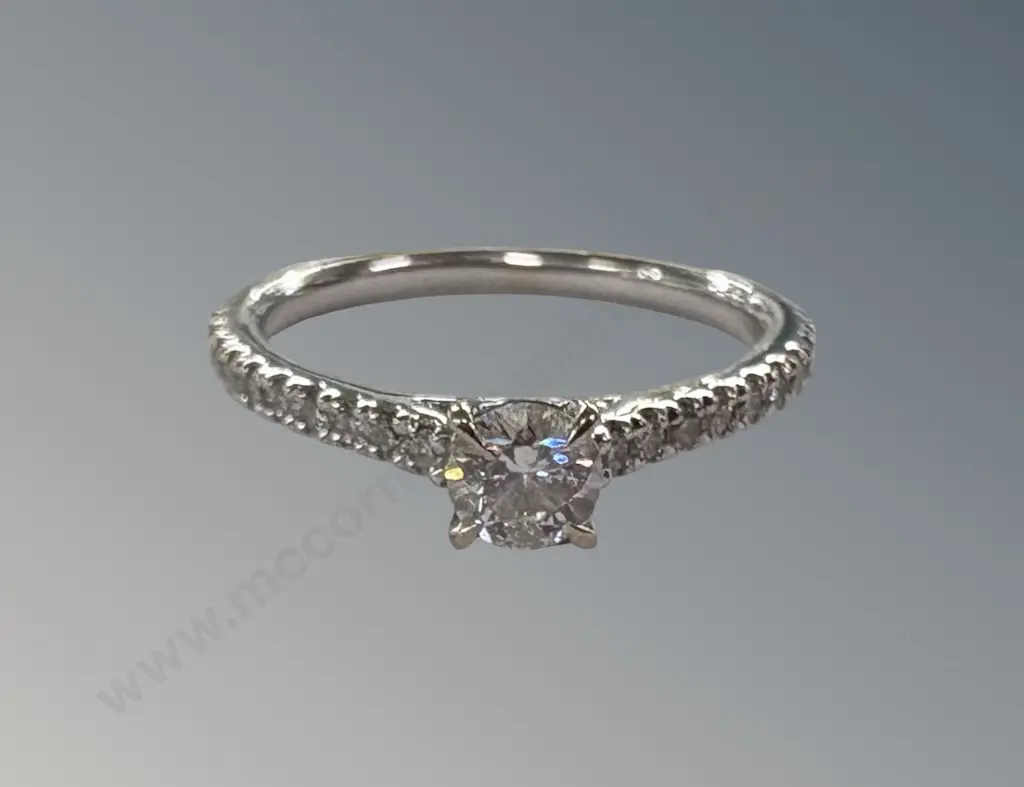 14ct White Gold Diamond Ring, 0.5ct, Size J/K, TW2.3gms Image 1++
