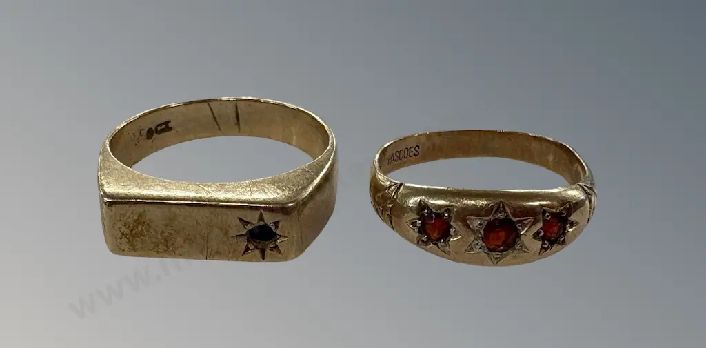 Two 9ct Gold Rings, Size N, J/K TW5.8gms Image 1++